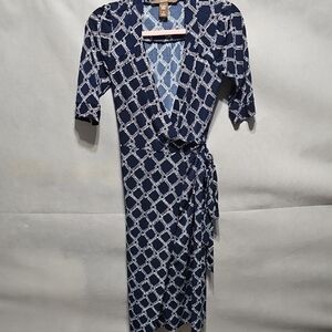 Merona Navy & White Geometric Wrap Dress